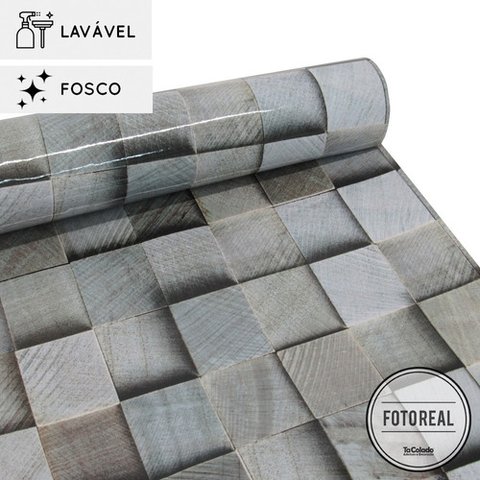 Papel de parede lavavel para banheiro - Madeira Cubos