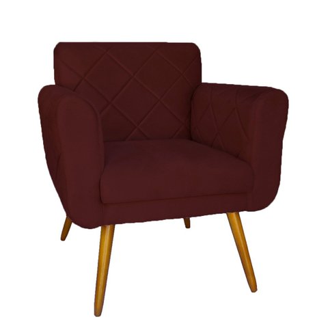 Poltrona Decorativa Estofada Para Hall de Entrada Isabella Suede Vermelho Bordô - LM DECOR