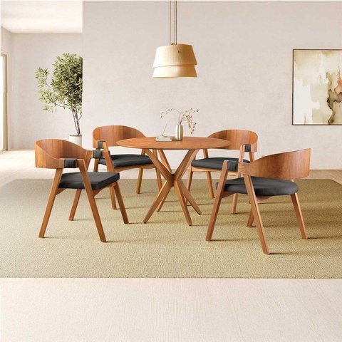 Conjunto de Mesa Redonda 100 cm com 4 Cadeiras Luna Marrom/Preto Yescasa
