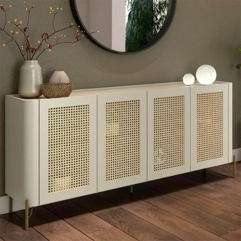 Buffet Mdf com Gaveta e Palha Natural L180 X A81,5cm Luna/dourado F831s