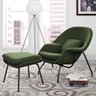 Poltrona Womb Chair com Puff Base Preta Linho Verde - 1