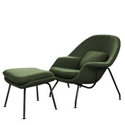 Poltrona Womb Chair com Puff Base Preta Linho Verde - 2