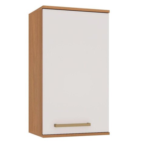Armário Aéreo Dulce 40cm 1 Porta MDF Porta de Bater Freijó-Branco Luciane Móveis