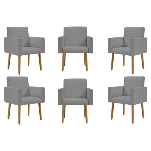 Kit 06 Poltronas Decorativa Recepção Oferta Balaqui Linho Cor:linho Grafite