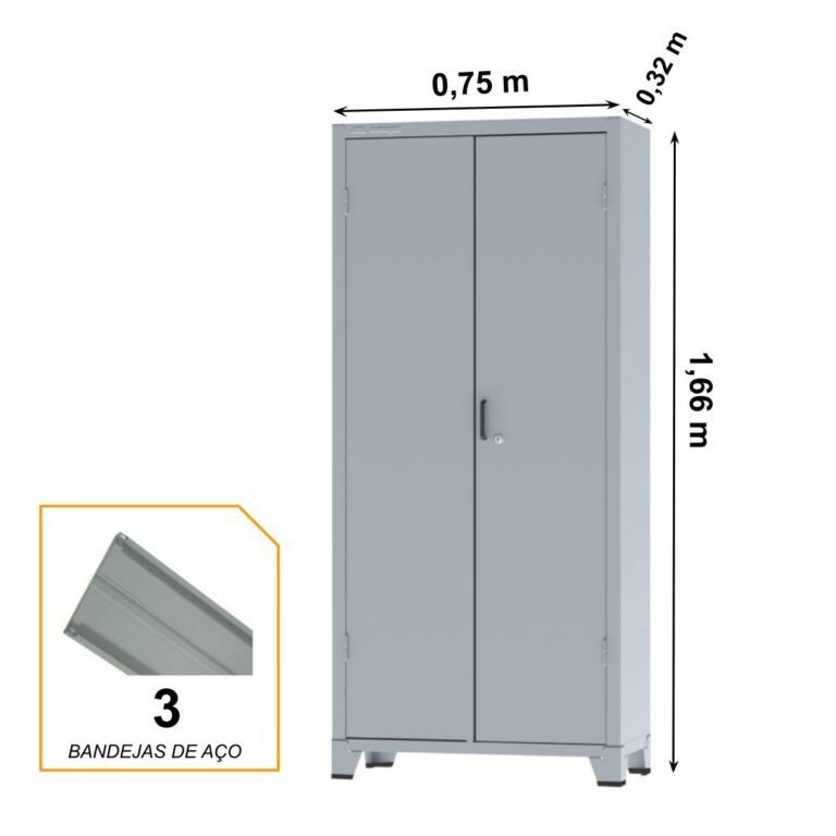 Armário de Aço c/ 02 portas – PA 75 – 1,66×0,75×0,32m – CHAPA # 26 – AMAPA – 12111 - 2