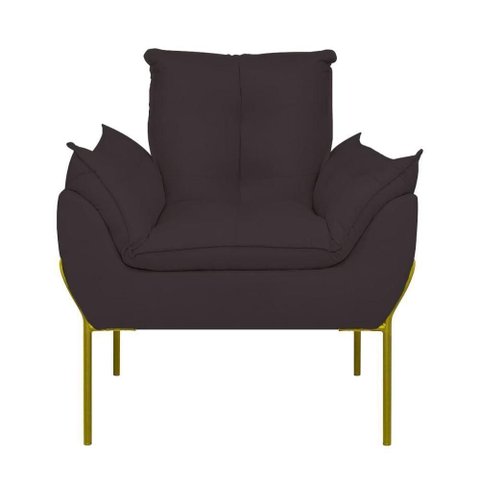Poltrona Sofá Luxo Base Metal Dourada Recepção Escritório Cinza
