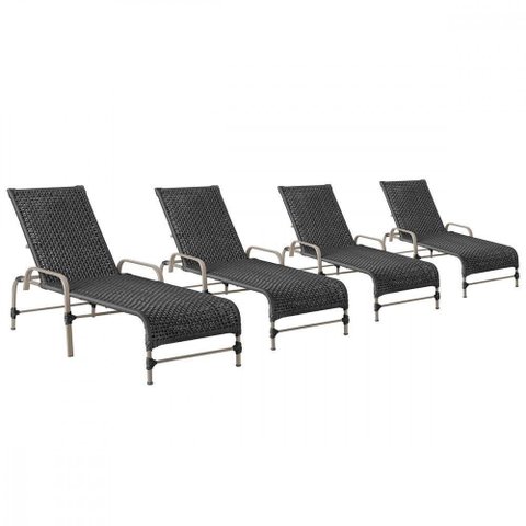 4 Espreguiçadeiras Reclinavel Catar Fendi Corda Nautica Preto