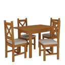 Ver imagem 3 de Conjunto Mesa 120x80cm c/4 Cadeiras X Estofadas Madeira Maciça Marrom/Mogno Mel/Cinza