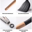 Ver imagem 7 de Kit 12 Utensílios de Cozinha em Silicone e Cabo de Madeira Resistente Ao Calor - Cinza