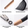 Kit 12 Utensílios de Cozinha em Silicone e Cabo de Madeira Resistente Ao Calor - Cinza - 7
