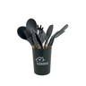 Kit 12 Utensílios de Cozinha em Silicone e Cabo de Madeira Resistente Ao Calor - Cinza - 1