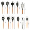 Kit 12 Utensílios de Cozinha em Silicone e Cabo de Madeira Resistente Ao Calor - Cinza - 6