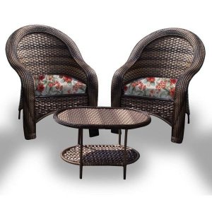 Conjunto de Poltronas Fibra Sintética Caribe - 2 Poltronas + 1 Mesa Centro - Gamboa Bege