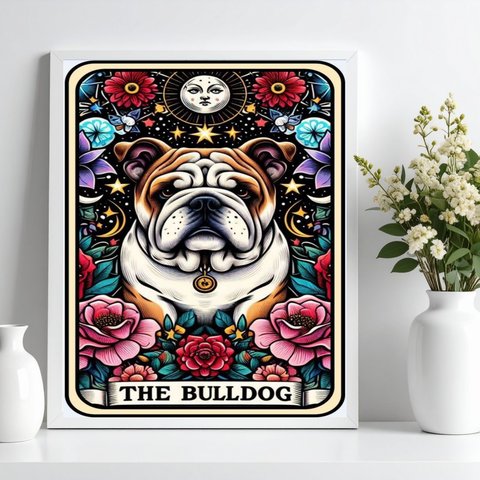 Quadro Carta Tarot - The Bulldog 45x34cm:moldura Branca