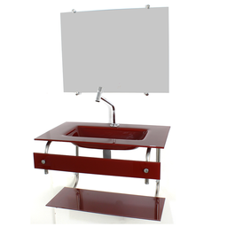 GABINETE DE VIDRO PARA BANHEIRO CUBA ACOPLADA 50CM INOX VERMELHO CEREJA - 2