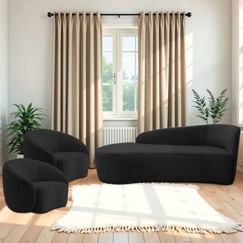 Kit Divã Recamier Orgânico França 140cm Lado Esquerdo e 2 Poltronas Amore Linho