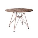 Ver imagem 1 de Mesa Eiffel Redonda 110cm Tampo De Madeira Amendôa Com Base De Ferro Cobre