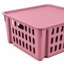 Ver imagem 5 de Kit 2 Cestos Organizadores Rosa 7,4L Empilhaveis com Tampa Porta Alimentos Armario Prateleira Guarda
