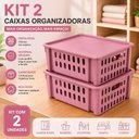 Ver imagem 2 de Kit 2 Cestos Organizadores Rosa 7,4L Empilhaveis com Tampa Porta Alimentos Armario Prateleira Guarda