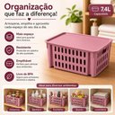 Ver imagem 6 de Kit 2 Cestos Organizadores Rosa 7,4L Empilhaveis com Tampa Porta Alimentos Armario Prateleira Guarda