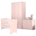 Ver imagem 2 de Conjunto Infantil Doce Sonho 3 Portas 4 Gavetas MDP Rosa Berço Cômoda Guarda Roupa