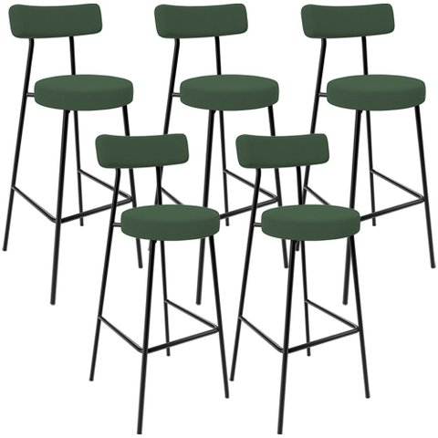 Kit 05 Banquetas Baixa Bar Cozinha Sala de Jantar Estrutura em Aço Milão L02 Suede Verde Musgo - Lya
