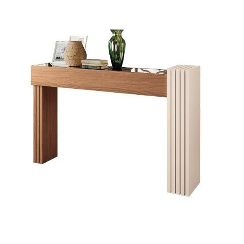 Aparador Buffet Astro com Espelho Nature/ Off White para Sala de Estar Recepção