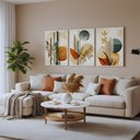 Ver imagem 3 de Kit 3 Quadros Boho Abstrato Folhagem Nude com Moldura:branca