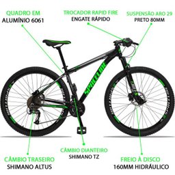 Bicicleta Aro 29 Quadro 17 Alumínio 27v Suspensão Freio Hidráulico Orion Preto/Verde - Spaceline - 4