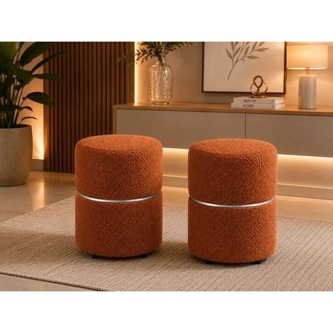 Kit de Puff com Cinta no Meio Prata, Cor Terracota Boucle - Let Móveis