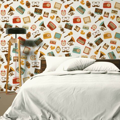 Papel de Parede Objetos Retrô 3a Arte Destaque 3 Metros