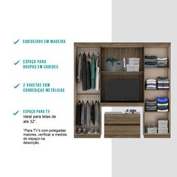 Guarda Roupa Infantil 6 Portas, 2 Gavetas, Painel de Tv 32 Polegadas e Gaveteiro Porto Móveis Carraro - 7