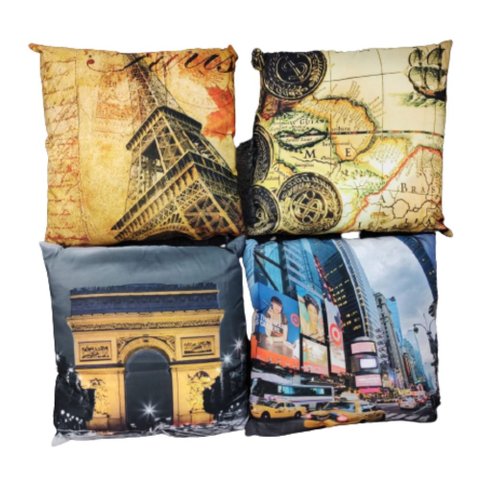 Kit 4 Almofadas Decorativas Viagens Paris Mundo Turismo