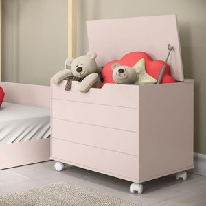 Bau Caixa Organizadora Toys C/ Tampa e Rodízios Rosa Bebe Matic