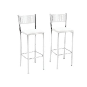 BANQUETA CROMADA COM ENCOSTO EM CHAPA- ASSENTO BRANCO (KIT 2 UNID)