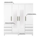 Ver imagem 2 de Guarda Roupa Casal Roma 4 Portas de Bater 6 Gavetas MDP com Espelho Laqueado Amendola Touch-Off