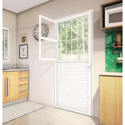 Porta Social com Postigo Vidro Boreal Alumínio Branco - Linha 25 - 210cm - 80cm - Esquerdo - 2