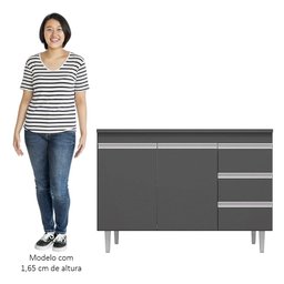 Balcão Gabinete Para Pia 100cm com Tampo 2 Portas Andréia Cinza - AJL Móveis - 7