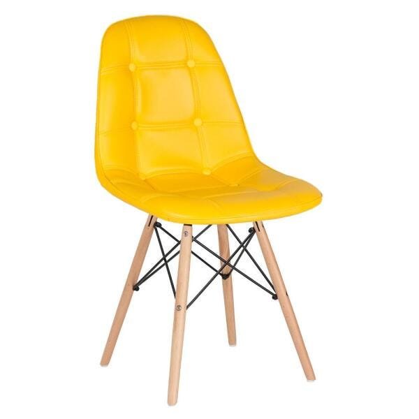 Kit 2 Cadeiras Eames Eiffel Botonê - Amarelo - Base de Madeira Clara - 2