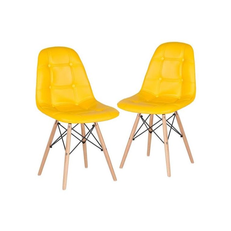 Kit 2 Cadeiras Eames Eiffel Botonê - Amarelo - Base de Madeira Clara