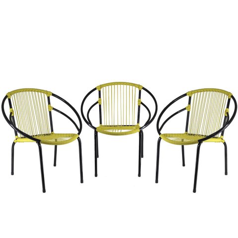 Conjunto de 3 Cadeiras Eclipse de Área e Fibra Sintética,Amarelo para Varanda,edícula, área, sacada,