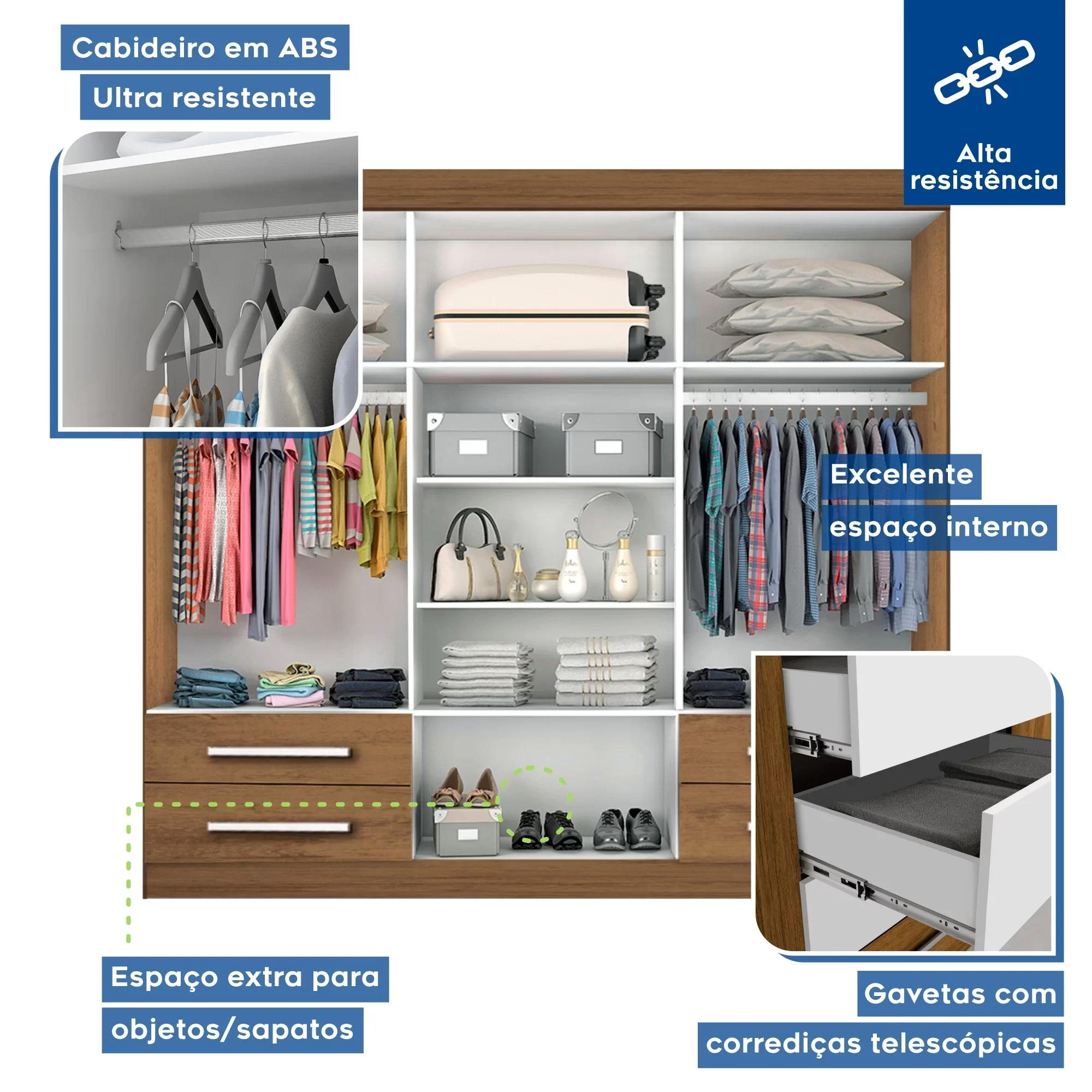 Guarda-Roupa Casal 6 Portas 4 Gavetas e 2 Espelhos Galaxy Espresso Móveis Branco - 8