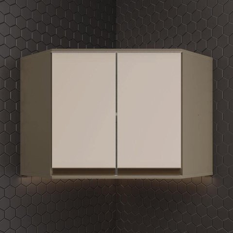 Armário Aéreo de Cozinha Canto Oblíquo Lora 79cm 2 Portas MDF Bater Duna-Cristal