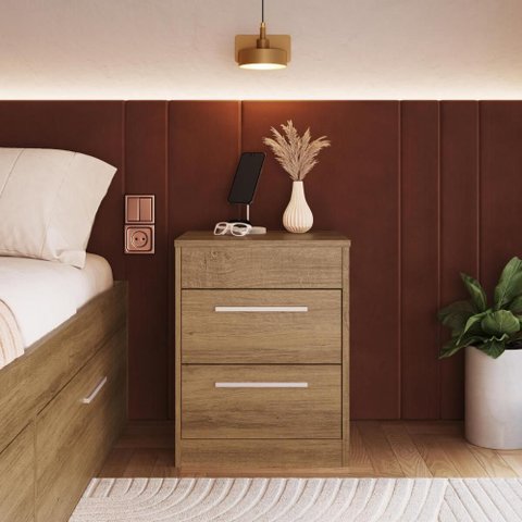 Mesa de Cabeceira Lock LK050 com Compartimento Oculto e 2 Gavetas Mel – Art In Móveis