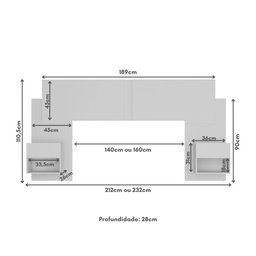 Cabeceira Casal/Queen com 2 Mesas de Cabeceira 232cm Multimóveis MP4317  - 7