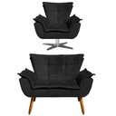 Ver imagem 1 de Kit Namoradeira 2 Lugares e 1 Poltrona Decorativa Giratória Cromada Opla Suede Preto - Ibiza
