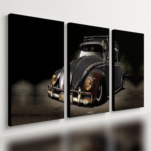 Kit 3 Quadro Fusca Placa Decorativa Carros Antigo Vintage 40x28cm