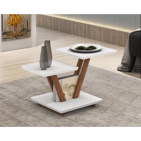 Mesa de Centro Laguna 2 Andares Decorativa Moderna - Branco