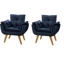 Ver imagem 1 de Kit 2 Poltronas Decorativas Lidi Suede Azul Marinho Pés Palito Caramelo para Sala de Estar Luxo - Be
