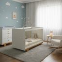 Ver imagem 2 de Berco Cama Infantil Quarto de Bebe 2 em 1 com Mosquiteiro Flocos Mdf Off White/amadeirado - Tigus